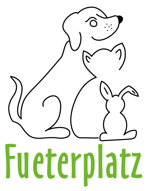 Fueterplatz Logo mit Hund, Katze und Hase, dazu Fueterplatz als Text